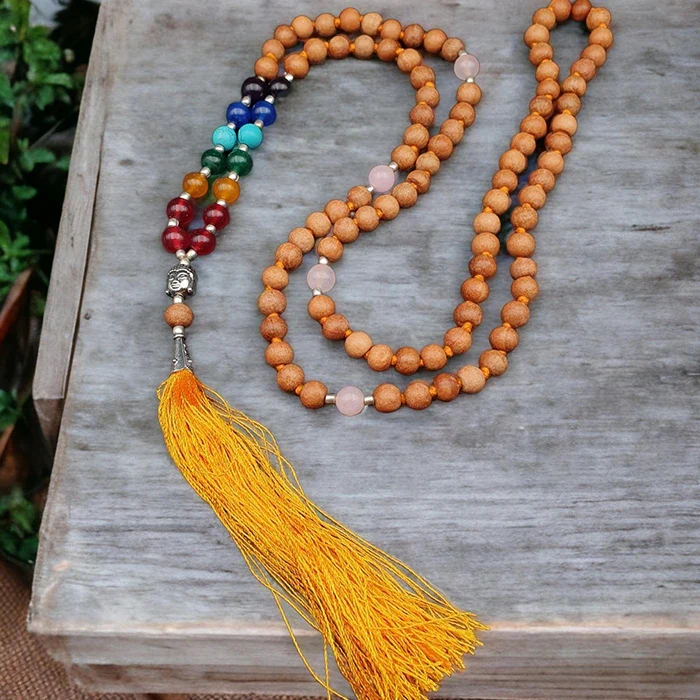 Gautam Buddha Beads Mala for Positive Energy, Tibetan Stone Buddha Prayer Mala Rosary for Men and Women, Chandan Buddha Japa Mala