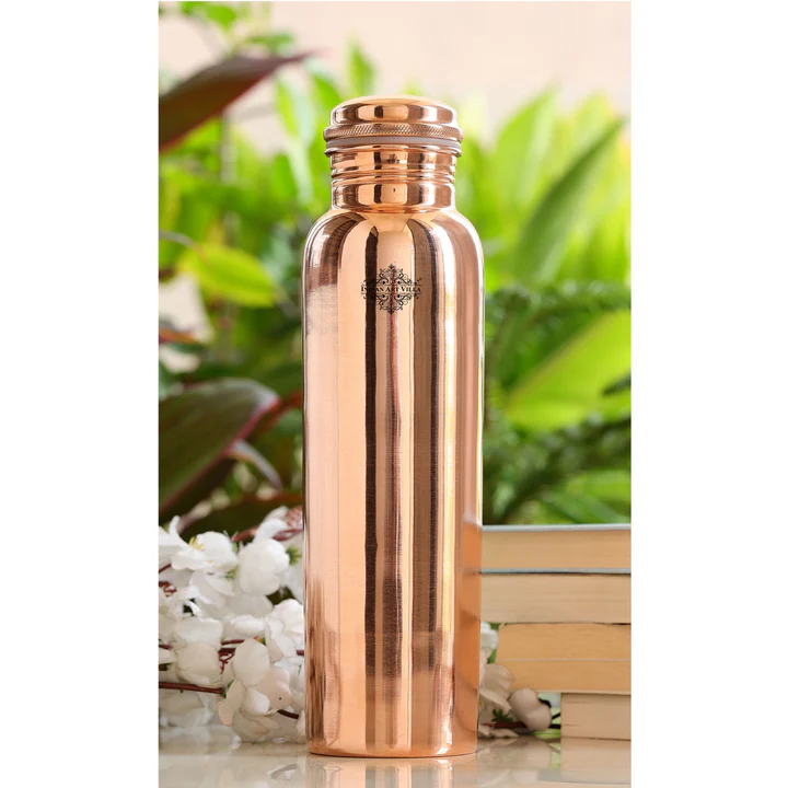 Pure Copper Plain Shine Finish Leak Proof Water Bottle, Drinkware, Tableware, Serveware – 750ml